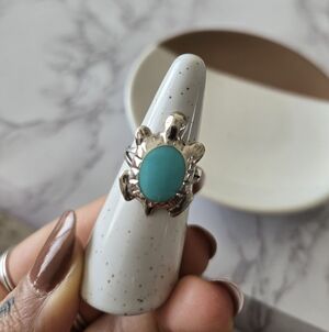 Sterling Silver Turtle Ring with Turquoise Stone Stamped .925